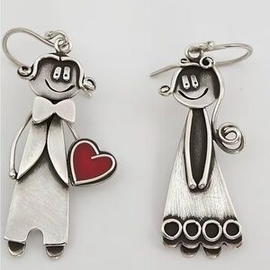 Cute Silver and Red Love Date Earrings